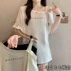 【美品・未使用新品】半袖です☆女性の夏モデル気質文字肩緩い薄い半袖Tトップス