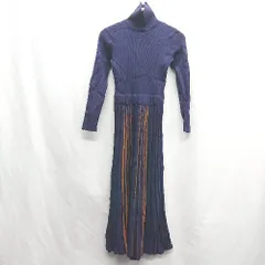 ◇ ⊇ REDYAZEL レディアゼル ウエストゴム ストレッチ素材 長袖 ロング ニットワンピース サイズF ネイビー レディース E  【1409240063704】