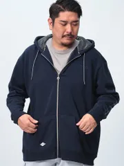 OUTDOOR PRODUCTS アウトドアプロダクツ ジップパーカー 大きいサイズ メンズ 杢裏起毛 袖プリント ポケット付き トップス 長袖 起毛 ネイビー