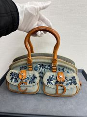 Christian Dior クリスチャンディオール ジョンガリアーノ ハンドバッグ コットンデニム レザー シルバー金具  中古