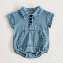 ☆ コットン ☆ 80cm ☆ ベビー ロンパース 半袖 コットン100 ロンパース 半袖 ベビー コットン 半袖ロンパース カバーオール ベビー服 シャツ風 デニムシャツ風 デニム お部屋着 子供服 子ども服 新生児 赤ちゃん 男の子 女の子 綿 襟