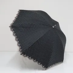 晴雨兼用日傘 LANVIN COLLECTION ランバンコレクション USED美品  刺繍  遮光 ドット ブラック UV 47cm S2834 