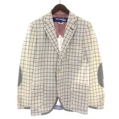 ジュンヤワタナベマン JUNYA WATANABE MAN COMME des GARCONS AD2012 テーラードジャケット シングル 背抜き チェック エルボーパッチ XS 白 ホワイト 紺 ネイビー 赤 レッド /NW12のサムネイル