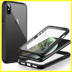 iPhone X (5.8インチ専用) iPhone ケース 液晶保護フィルム内蔵 と 傷つけ防止 フルボディ XS 360°全面 保護カバー JEDirect クリアバック (ブラック)