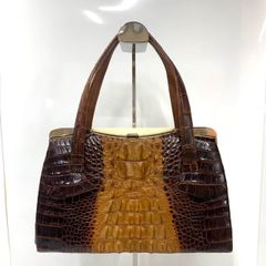 ★-11 ハンドバッグ 希少価値 ワニ革 ヴィンテージ がま口小銭入れ ハンドミラー 付き レトロ ブラウン レディース