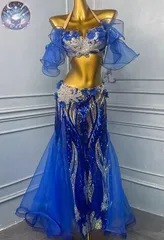 新品 未使用 新作 ベリーダンス衣装 ブラベルトスカートセット ブルー 青 オーダーメイド