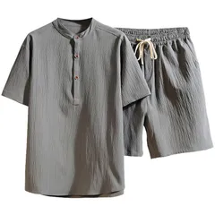 【特価セール】[Bligo] 夏服 メンズ 上下セット 半袖 L-5XL スタンドカラー tシャツ ハーフパンツ 綿100 無地 ゆったり カジュアル 快適 接触冷感 吸汗速乾 通気性 柔らかい肌触り 薄手 ファッション 人気 普段着