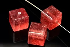 レッドアベンチュリン 3粒セット 8x8mm キューブ 貫通穴ビーズ パワーストーン 天然石 _PRG363-1