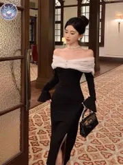 新品 未使用 ロングドレス オフショルチュール シンプル　結婚式・パーティーに最適！