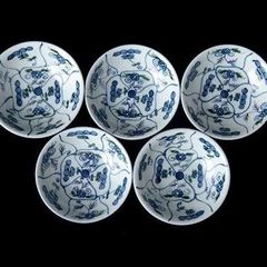 源右衛門作　染錦なずな文の小皿　五客　染付　箱醬油皿