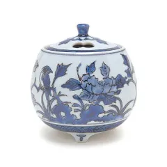 【新品・5営業日で発送】日本香堂 香炉 2.5号 紺釉牡丹に鳥 九谷焼 79304 (2164941)