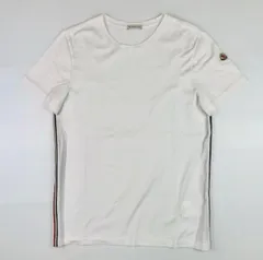 美品★MONCLER・モンクレール MAGLIA T-SHIRT メンズ ワッペン付 トリコロールサイドラインデザイン コットン クルーネック Tシャツ(S)トップス ブランド カジュアル オシャレ Tシャツ メンズ服