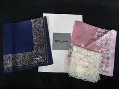 ■極美品■pierre cardin ピエールカルダン コットン100％×ナイロン×レーヨン 花柄 レース スカーフ ハンカチーフ 3点セット DE5905