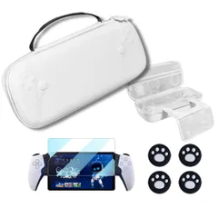 PS Portal用 4in1 アクセサリーセット」収納ケース（スタンド機能付き）+ 強化ガラスフィルム + 親指保護カバー2セット 耐衝撃・防水・持ち運び便利【PSポータル専用】ホワイト 
