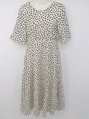 ◇ ROPE PICNIC 総柄 大人かわいい 五分袖 ロング ワンピース サイズ38 オフホワイト ブラック レディース P  【1307040022757】