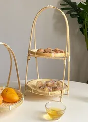 収納 竹編みフルーツバスケット 天然素材 スナック収納バスケットオーガナイザー パンベーキングトレイ 装飾 ホルダー キッチン用食品収納バスケット