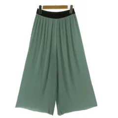 ザラ ベーシック ZARA BASIC パンツ ワイドパンツ プリーツ ウエストゴム 配色 グリーン系 ミントグリーン ブラック 黒 XS