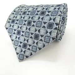 ゲラルディーニ ブランド ネクタイ 格子柄 スクエア柄 幾何学模様 シルク PO  メンズ ネイビー GHERARDINI 【中古】