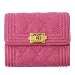 シャネル CHANEL 財布 ボーイシャネル レディース ブランド 三つ折り財布 キャビアスキン ピンク ゴールド金具 ミニ財布 ウォレット おしゃれ かわいい 【中古】