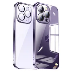 ★即日発送★Tecxin iPhone 14 Pro ケース スマホケース 携帯カバー ケース スマホケース 携帯カバー 透明 TPU ソフト メッキ 薄型 耐衝撃 耐久 ハイエンド レンズ保護フィルム付き iPhone 14pro対応 (ダークパープル)