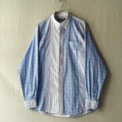 90s CHAPS Ralph Lauren パッチワーク シャツ / L コットン チェック ストライプ ボタンダウン クレイジーパターン T5-04005-8217