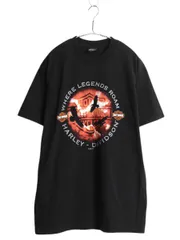 【お得なクーポン配布中!】 00s USA製 ハーレー ダビットソン 両面 プリント Tシャツ メンズ L / オールド バイク イーグル イラスト グラフィック ヘビーウェイト 黒
