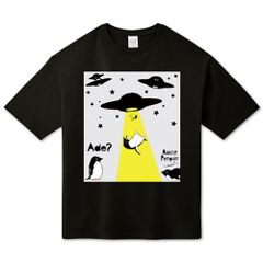 UFOとアデリーペンギン 0567 シュールポップ ビッグ Tシャツ 半袖 黒限定