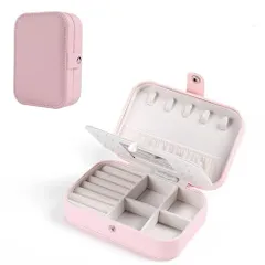 16cm*11cm*5cm_ピンク-c PRETOLE ジュエリーボックス アクセサリー収納ケース 女性 PUレザー おしゃれ ミニ 携帯用 大容量 単層 鏡付き 宝石箱 仕切り付き 持ち運び 小物入れ ピアス ネックレス 指輪 イヤリング 母の日 クリスマス