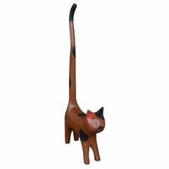 バリ猫 しっぽネコ 木彫りの置物 トイレットペーパーホルダー 50cm 三毛猫 バリネコ 猫の置物 尻尾猫 アジアン雑貨 バリ雑貨 バリネコ 猫の木彫り オブジェ 猫の置き物 トイレットペーパー収納 ねこ キャット cat 010294