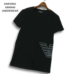 EMPORIO ARMANI エンポリオ アルマーニ 春夏 ビッグロゴ プリント★ 半袖 カットソー Tシャツ Sz.48 メンズ 黒