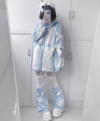 3点セット⭐︎　セットアップ　サブカル　半袖　地雷系　水色界隈　天使界隈　原宿　スタイル　ジャージ ハーフパンツ レッグウォーマー ヘッドドレス オタク オタ活 ライブ参戦  地雷系 地雷服 地雷 サブカル系