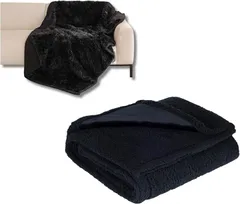 POPULAR MARKET ブランケット 防水 撥水 おしゃれ ペット 子供 カップル 車内 ふわふわ もこもこ 暖かい 通年 サラフワブランケット 毛布 洗える 可愛い さらさら(ブラック,  145x165cm)