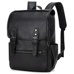 ブラック2 [Yukiyumi] レザー リュックサック メンズ ビジネスバッグ 大容量 バックパック オシャレ カジュアル カバン 撥水 ヴィンテージ 崩れない レザーバッグ シンプル 通学 通勤 ?日一泊 (ブラック2)