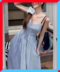 新品 ストライプ柄キャミワンピース レディース 大人可愛い 体型カバー 涼しい 夏ワンピ カジュアル 【送料無料】