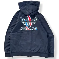 adidas アディダス スウェットフルジップパーカー トレフォイル バックプリント フェード ブラック XL Oサイズ 古着 ヴィンテージ