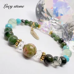 56.天然石 パワーストーン ブレスレット 数珠 15cm ユナカイト フローライト