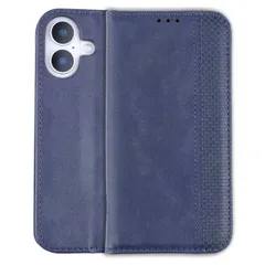iPhone16 ケース 手帳 チェック柄 合革 レトロ 手帳 ケース 【Color】ネイビーのサムネイル