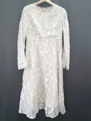 ◇ ⊂ FRIFUL シアー 花柄 長袖 膝下丈 ワンピース サイズＭ ベージュ系 レディース E  【1508060000774】