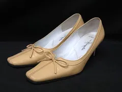 GINZA Kanematsu 銀座かねまつ レザー リボン ヒール パンプス 表記サイズ23 靴 シューズ レディース ベージュ系 DK0920