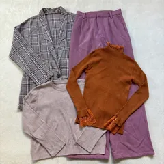 【まとめ売り】GRL グレイル 4点セット レディース Mサイズ チェック柄 テーラードジャケット カラーワイドパンツ レースリブニット ピンク オレンジ モード系 きれいめ ガーリー