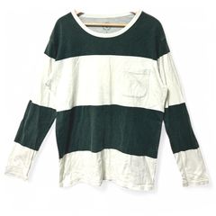 グリーンレーベルリラクシング　L　長袖　白&緑　ボーダー　Tシャツ・カットソー