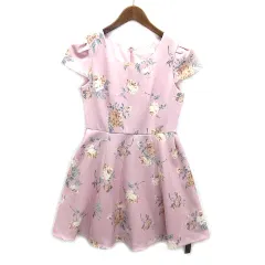 未使用品 セシルマクビー CECIL McBEE フラワープリント ミニ ワンピース 半袖 ストレッチ ピンク M