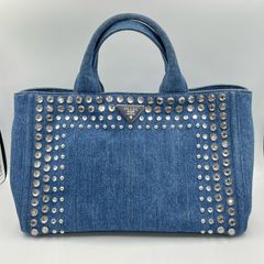 プラダ PRADA トートバッグ カナパ M  デニム/ビジュー レディース