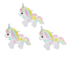 ユニコーン unicorn 3枚セット アップリケ アイロンワッペン ワッペン アイロン キッズ 子供 向け ロゴ かわいい おしゃれ ズボン 膝 男の子 女の子 キャラクター アイロン接着 刺繍 補修 DIY 幼稚園 保育園 ギフト 刺繍パッチ