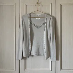 ＠ ANAYI アナイ　カーディガン　ニット　アンサンブル　ビジュー　お呼ばれ　デート　オフィスカジュアル　食事会　可愛い　お出かけ　上品　エレガント　グレー　シルバー