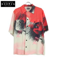 DIESEL ディーゼル 総柄 ロゴパッチ 半袖 オープンカラーシャツ M