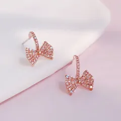 ピンクゴールド リボンピアス レディース CZ 卒業式 入学式 謝恩会 二次会 お呼ばれ フェミニン 可愛い 華やか フェイスライン 小顔効果 フォーマル パーティー デート プレゼント ギフト 即購入OK 送料無料