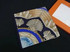 ■美品■ HERMES エルメス RAILING【船の手摺】カレ90 シルク100% 大判 スカーフ ストール ショール ネイビー系 BI7888