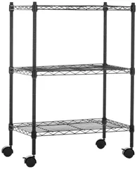 キャスター付き 耐荷重68kg キッチンラック メタルラック 幅58.9×奥行34×高さ83cm 棚 3段スチールラック ブラック ベーシック