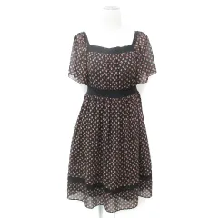 ロイスクレヨン Lois CRAYON フレアワンピース ミニ丈 半袖 スクエアネック オフショルダー 2way 切替 総柄 マルチカラー M 黒 赤 ブラック レッド /FF5